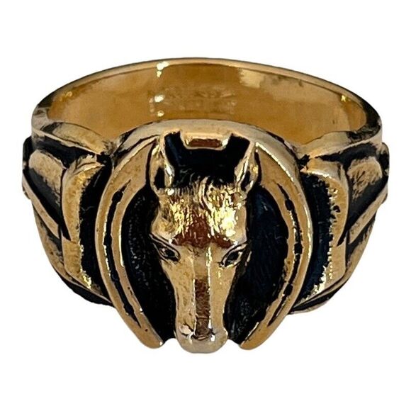 Vintage Clark and Coombs Ring Size 12 Horse & Horseshoe 18K Gold Plate Derby 14P - Picture 7 of 10